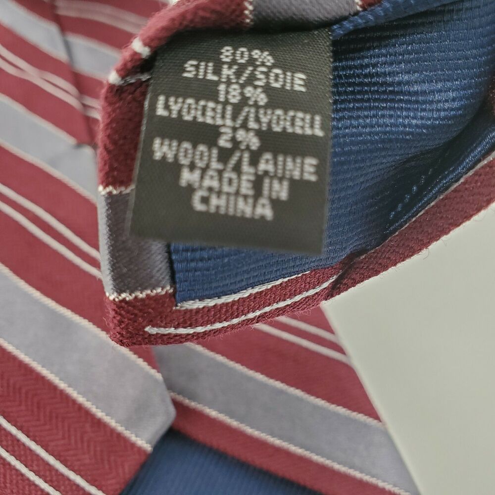 New Michael Kors Neck Tie Silk Wool Blend Stripes Burgundy Red and Gray - Picture 4 of 4